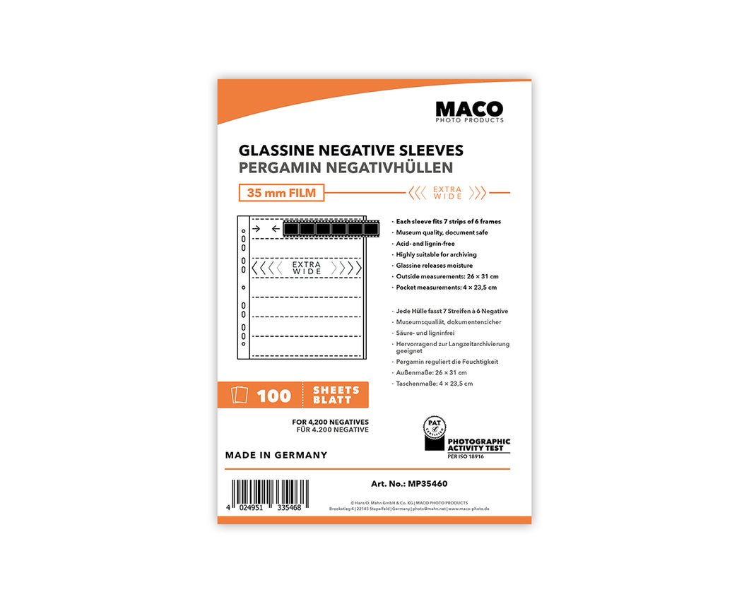 MACO 35MM GLASSINE NEGATIVE SLEEVES (100 SHEETS)